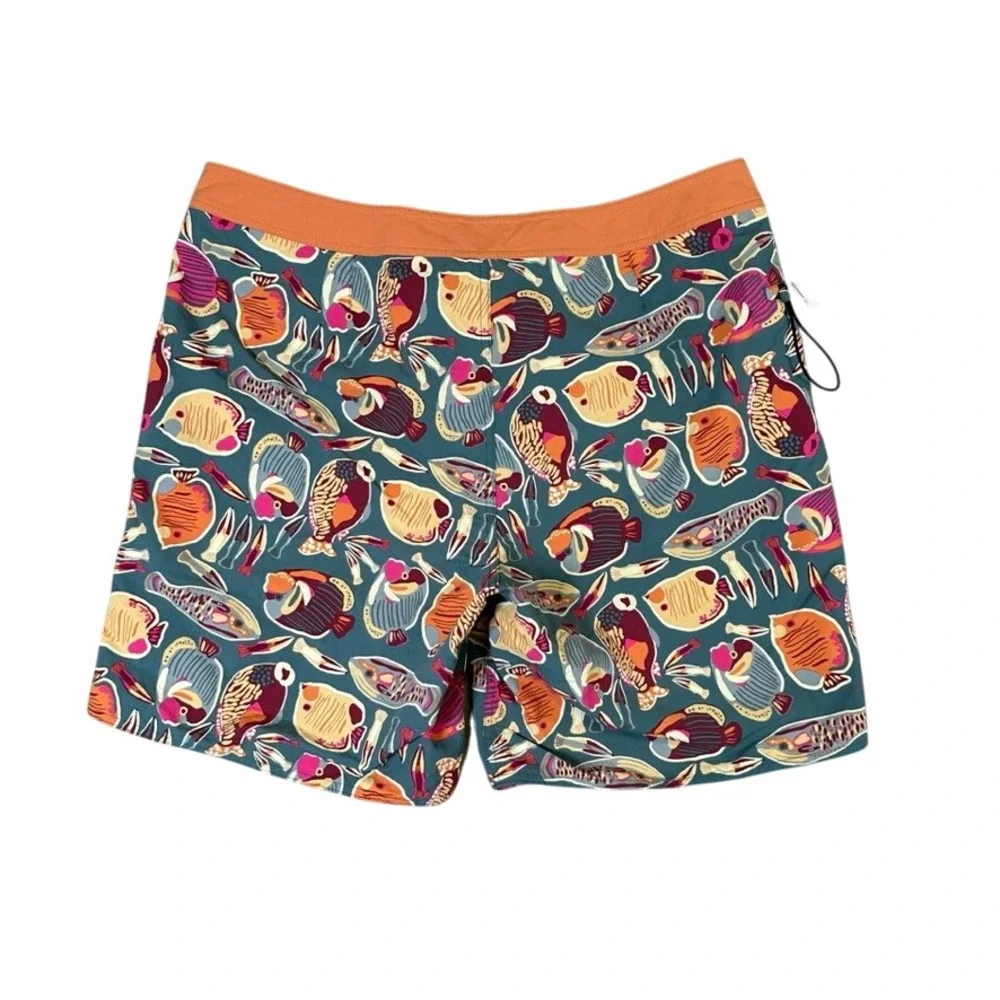 Patagonia Mens Boardshorts 38 Teal Green Tropical Fish Print Swim Trunks 7